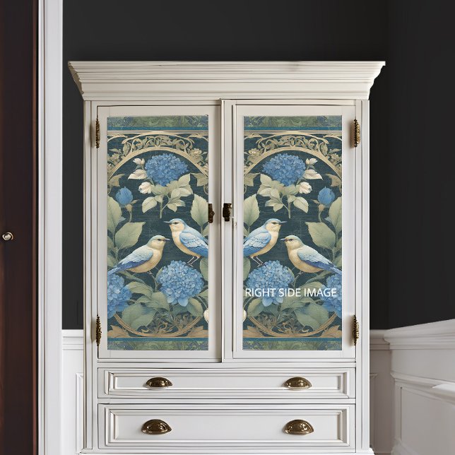 Papel De Seda Aves amorosas de Art Nouveau Hidrangea Azul Epheme (Subido por el creador)