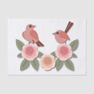 Papel De Seda Aves amorosas rosas y Rosas floridos