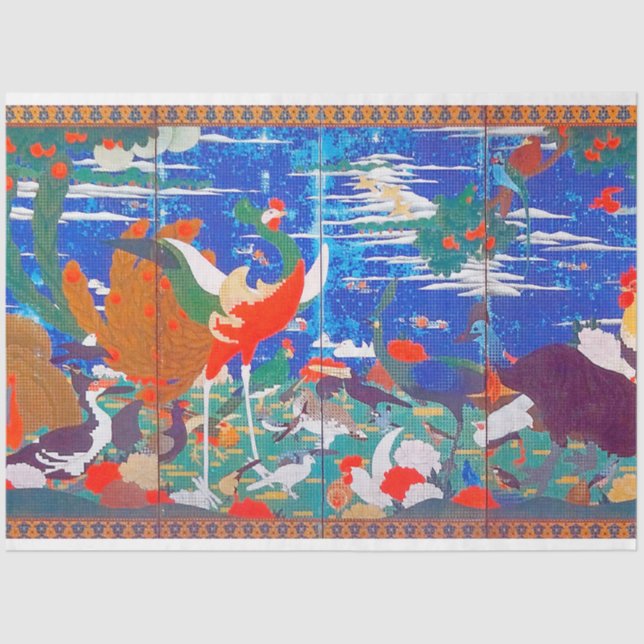 Papel De Seda Aves, animales y plantas florecientes (izquierda)  (Anverso)