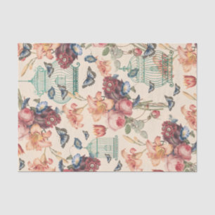 Papel De Seda Aves antiguas, mariposas y descomposición floral