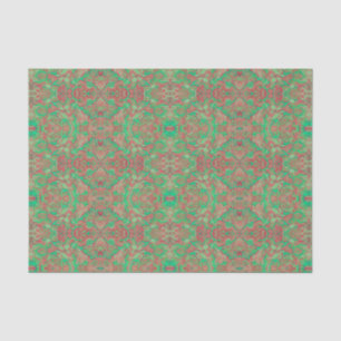 Papel De Seda Aves Arabesque Oriental Bohemian Verde Rojo