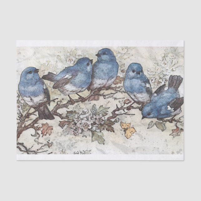 Papel De Seda Aves azules (Anverso)