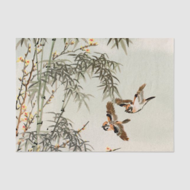 Papel De Seda Aves Bambú Vintage asiático japonés (Anverso)