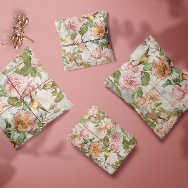 Papel De Seda Aves botánicas de rosas rosas rosas rosas rosas ro (Subido por el creador)