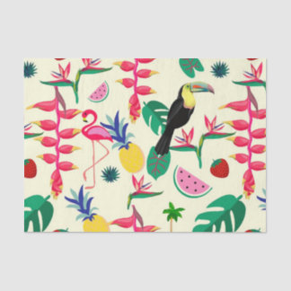 Papel De Seda Aves botánicas y fruta