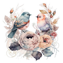 Aves chic y flores de Shabby