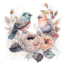 Papel De Seda Aves chic y flores de Shabby
