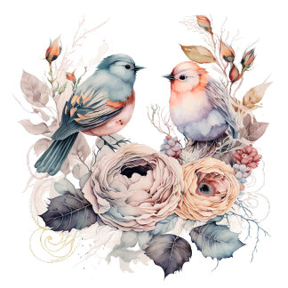 Papel De Seda Aves chic y flores de Shabby