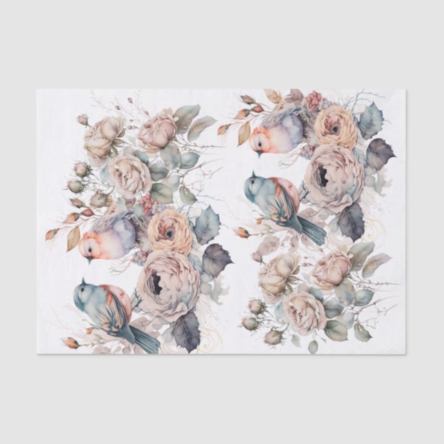 Papel De Seda Aves chic y rosas de Shabby (Anverso)