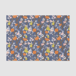 Papel De Seda Aves chinas azules y Naranjas