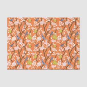 Papel De Seda Aves Chinoiserie naranja y azul