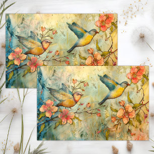 PAPEL DE SEDA AVES COLORIDAS DECOUPAGE CON TÉCNICA MIXTA