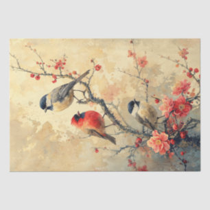 Papel De Seda Aves con encanto vintage en flor