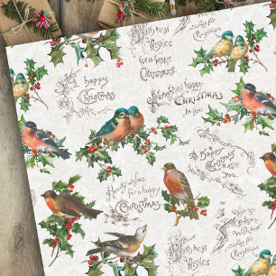 Papel De Seda Aves de época, saludos de Holly y Navidad