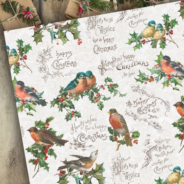 Papel De Seda Aves de época, saludos de Holly y Navidad (Subido por el creador)