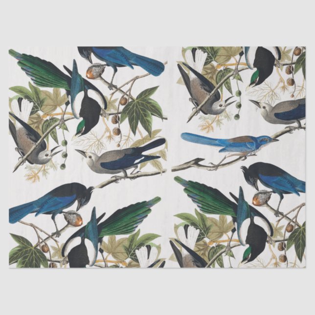 Papel De Seda Aves de época y hojas desfiguración del patrón (Anverso)