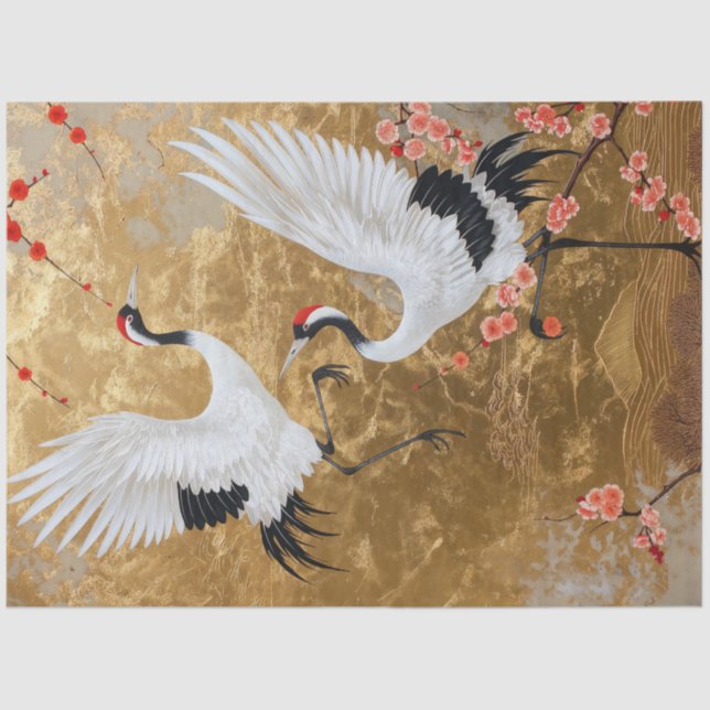 Papel De Seda Aves de grúa japonesas (Anverso)
