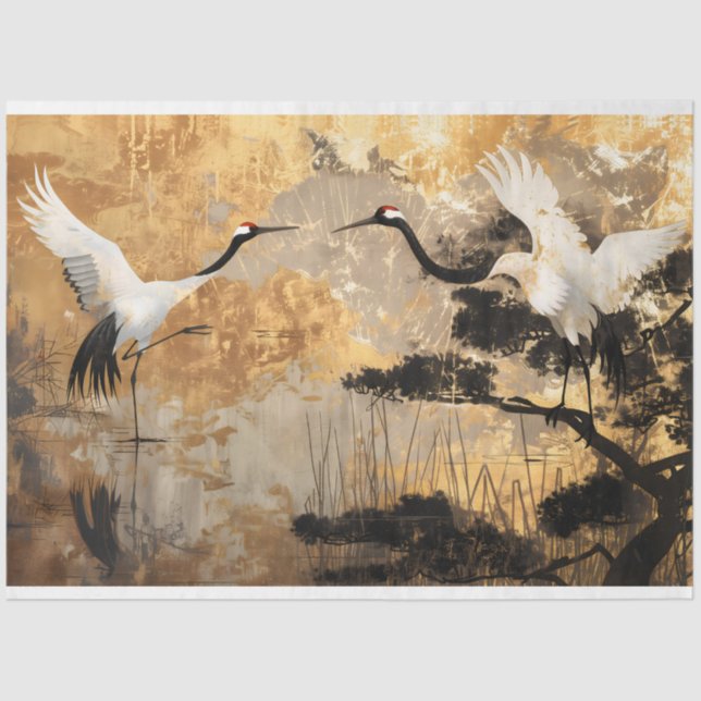 Papel De Seda Aves de grúa japonesas (Anverso)