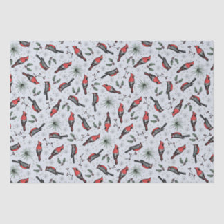 Papel De Seda Aves de Invierno Cardenal Rojo, Pino y Berries