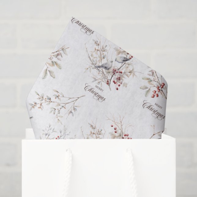 Papel De Seda Aves de invierno simples Navidades de las Berries  (Bolsa de regalo)
