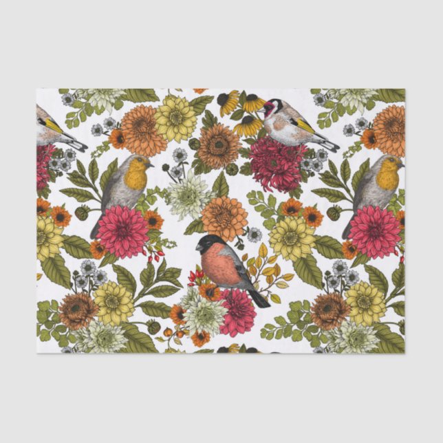 Papel De Seda Aves de jardín y flores 1 (Anverso)