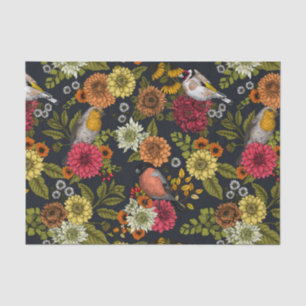 Papel De Seda Aves de jardín y flores 2