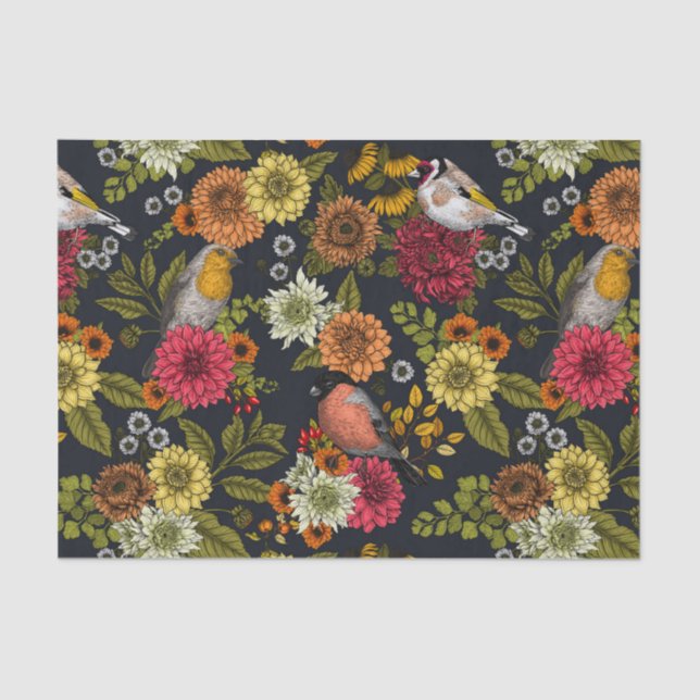 Papel De Seda Aves de jardín y flores 2 (Anverso)