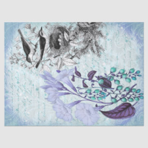 Papel De Seda Aves de la época desentonan azul