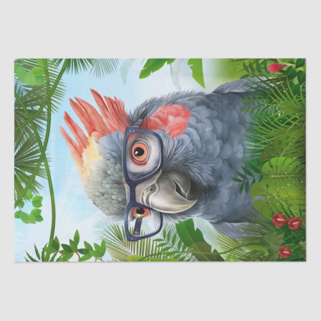 Papel De Seda Aves De Loro Gracioso Usando Gafas (Anverso)