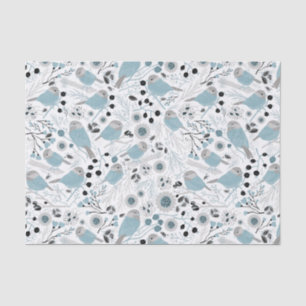 Papel De Seda Aves de pollo con flores azules grises