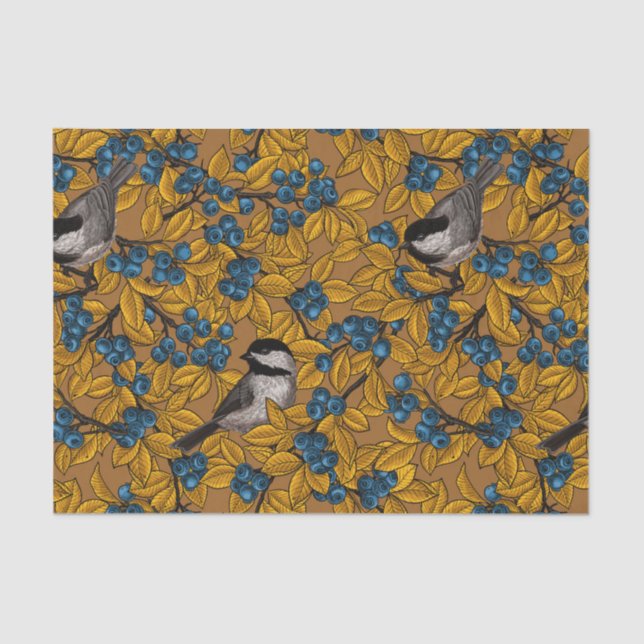 Papel De Seda Aves de pollo en ramas de arándano (Anverso)