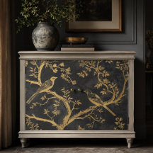 Aves Elegantes de Negro y Dorado Decoupage