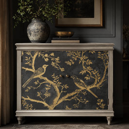 Papel De Seda Aves Elegantes de Negro y Dorado Decoupage