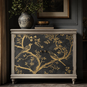Papel De Seda Aves Elegantes de Negro y Dorado Decoupage