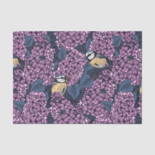 Papel De Seda Aves en un jardín lila violeta