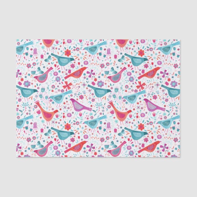 Papel De Seda Aves en una acuarela de jardín (Anverso)