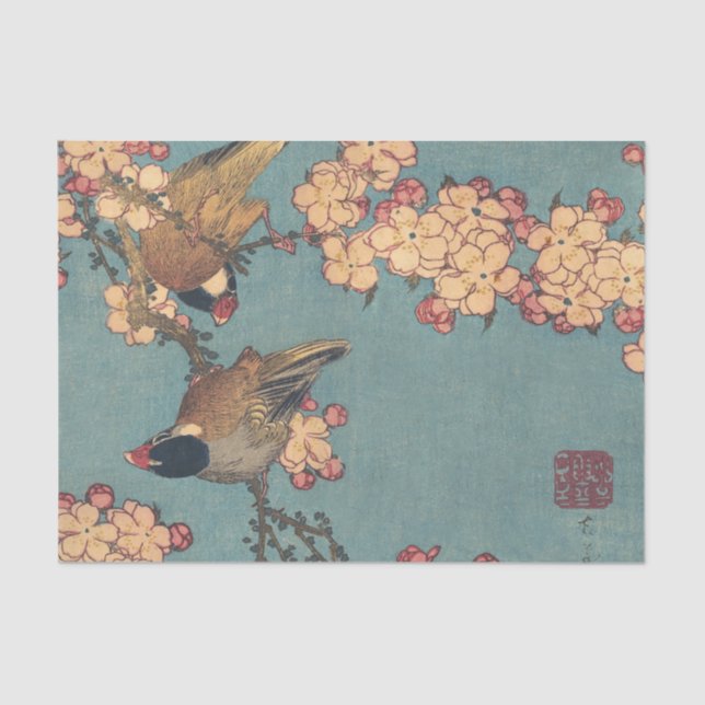 Papel De Seda Aves flores Hokusai Arte Japonés (Anverso)
