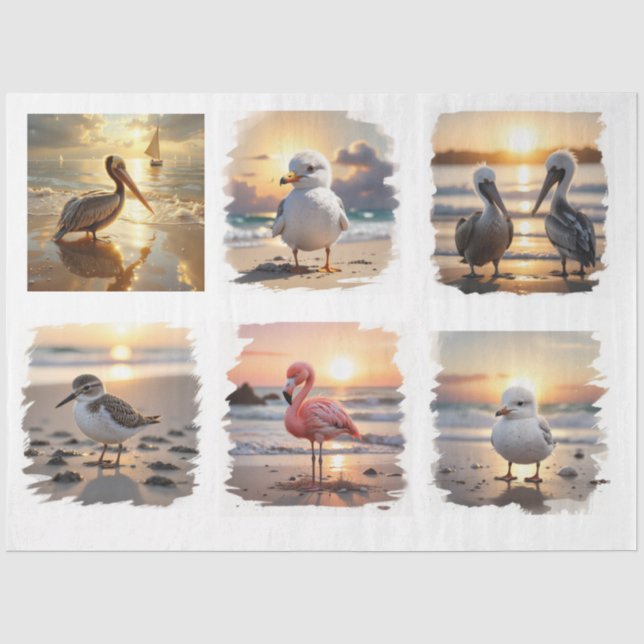 Papel De Seda Aves marinas al atardecer decoupage (Anverso)