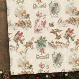 Papel De Seda Aves navideñas antiguas y alegres