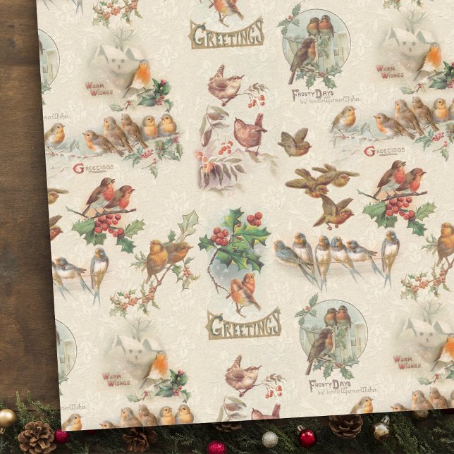 Papel De Seda Aves navideñas antiguas y alegres (Subido por el creador)