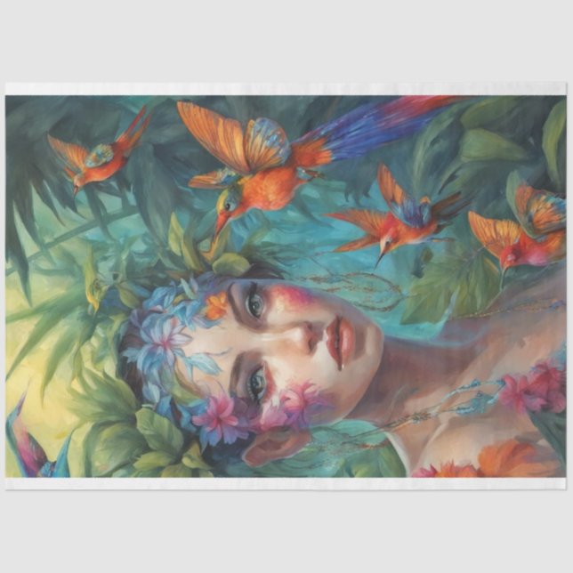 Papel De Seda Aves ninfas de árbol y mariposa (Anverso)