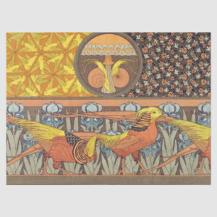 Papel De Seda Aves, pantalones dorados e inspiración Art Nouveau