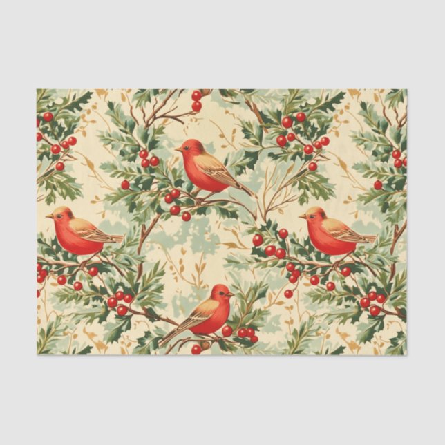 Papel De Seda Aves rojas festivas (Anverso)