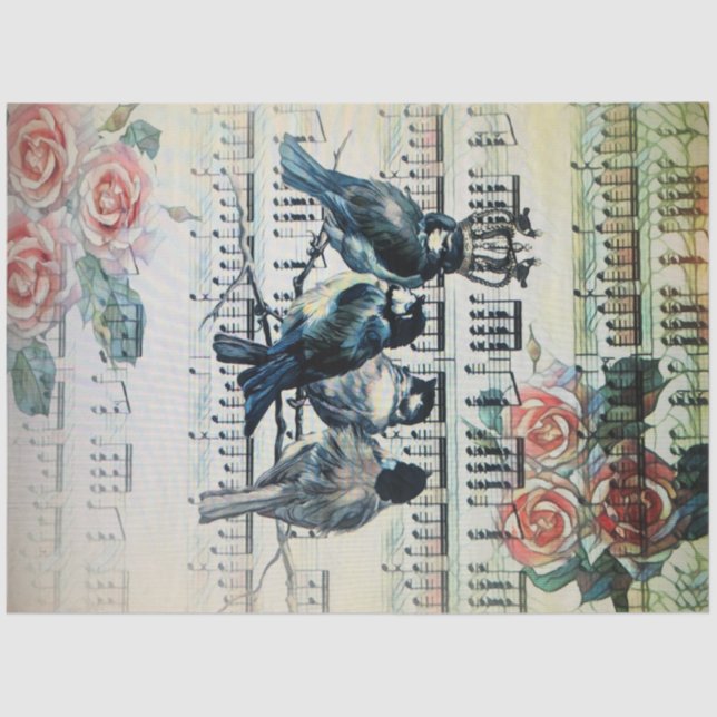 Papel De Seda Aves románticas en una rama (Anverso)