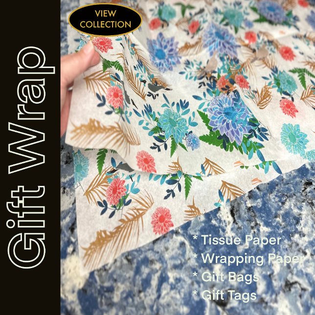 Papel De Seda Aves salvajes de Hawái Resumen Floral Tropical (Modern Tissue Paper Botanical Nature Floral Bird Design)