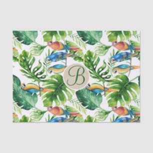 Papel De Seda Aves Tropicales Hojas Chic Monograma Letra Inicial