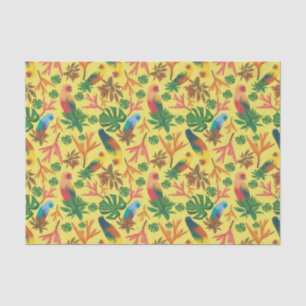 Papel De Seda Aves tropicales Patrón floral amarillo