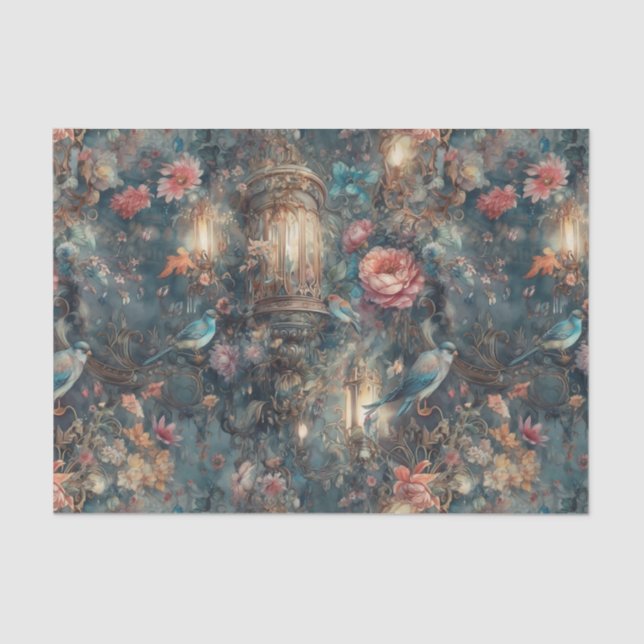 Papel De Seda Aves y farolillos elegantes (Anverso)