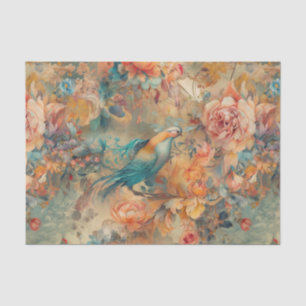 Papel De Seda Aves y flores elegantes