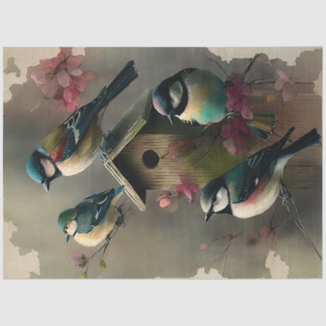 Papel De Seda Aves y flores Ephemera serie de diseño #18 (Anverso)